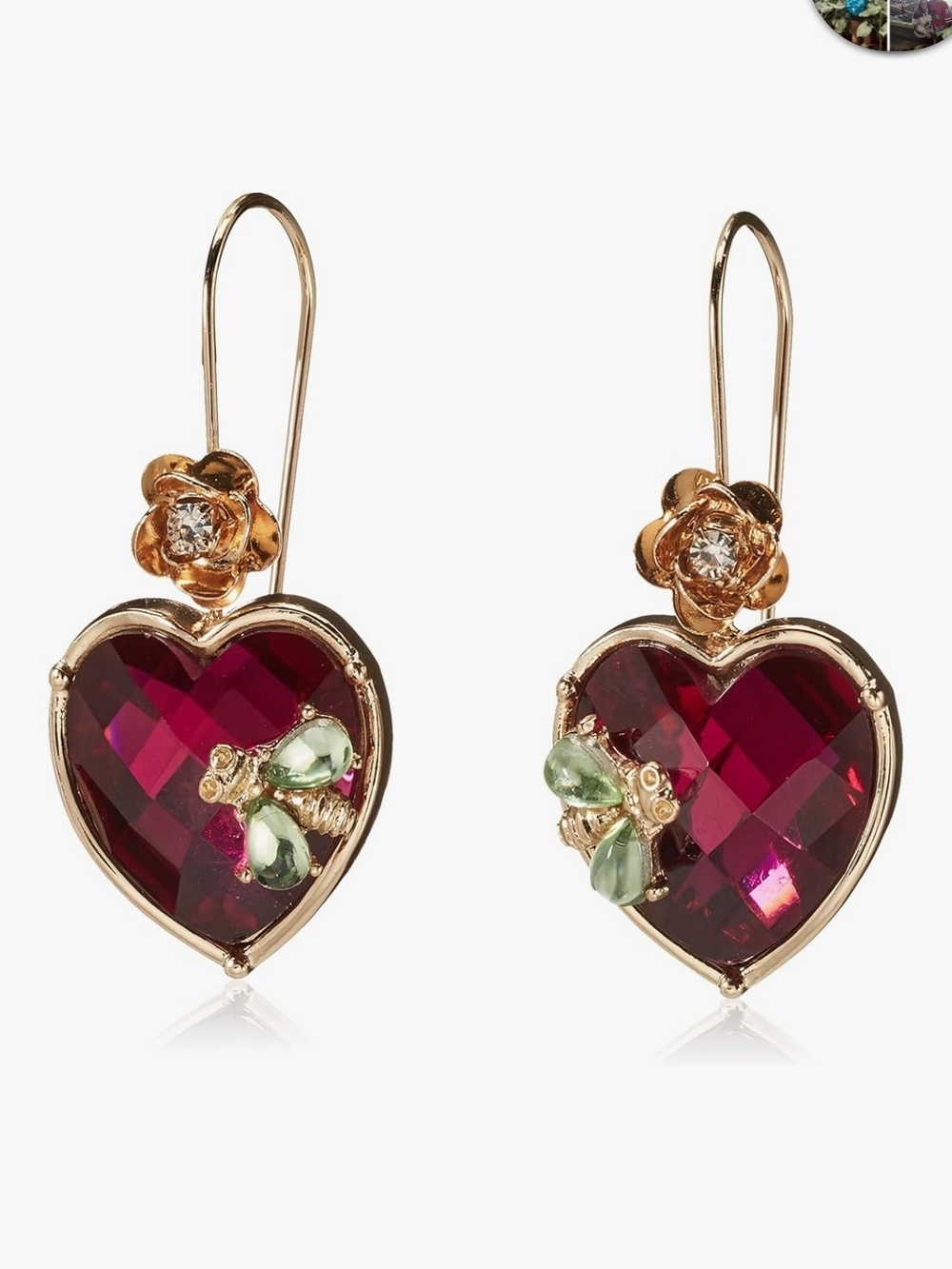 Betsey Johnson Heart Drop Earrings In Deep Maroon